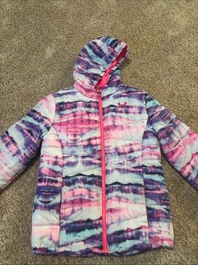 Under Armour Girls' Multicolor Hooded Puffer Jacket - Pink Purple Blue